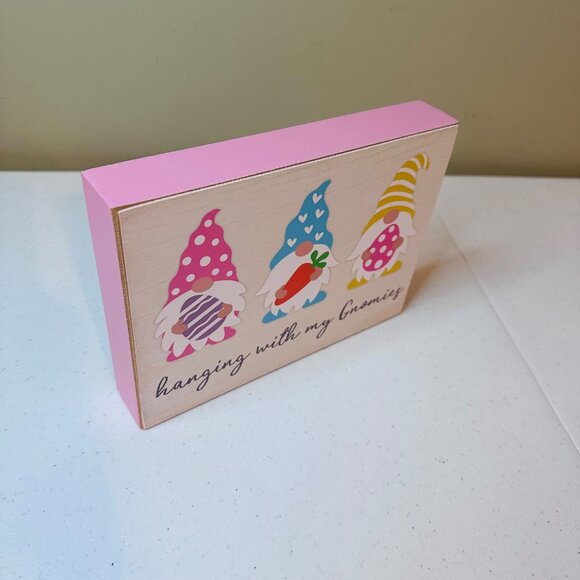 HANGING WITH MY GNOMIES Easter block decoration springtime gnome decoration - Picture 5 of 7